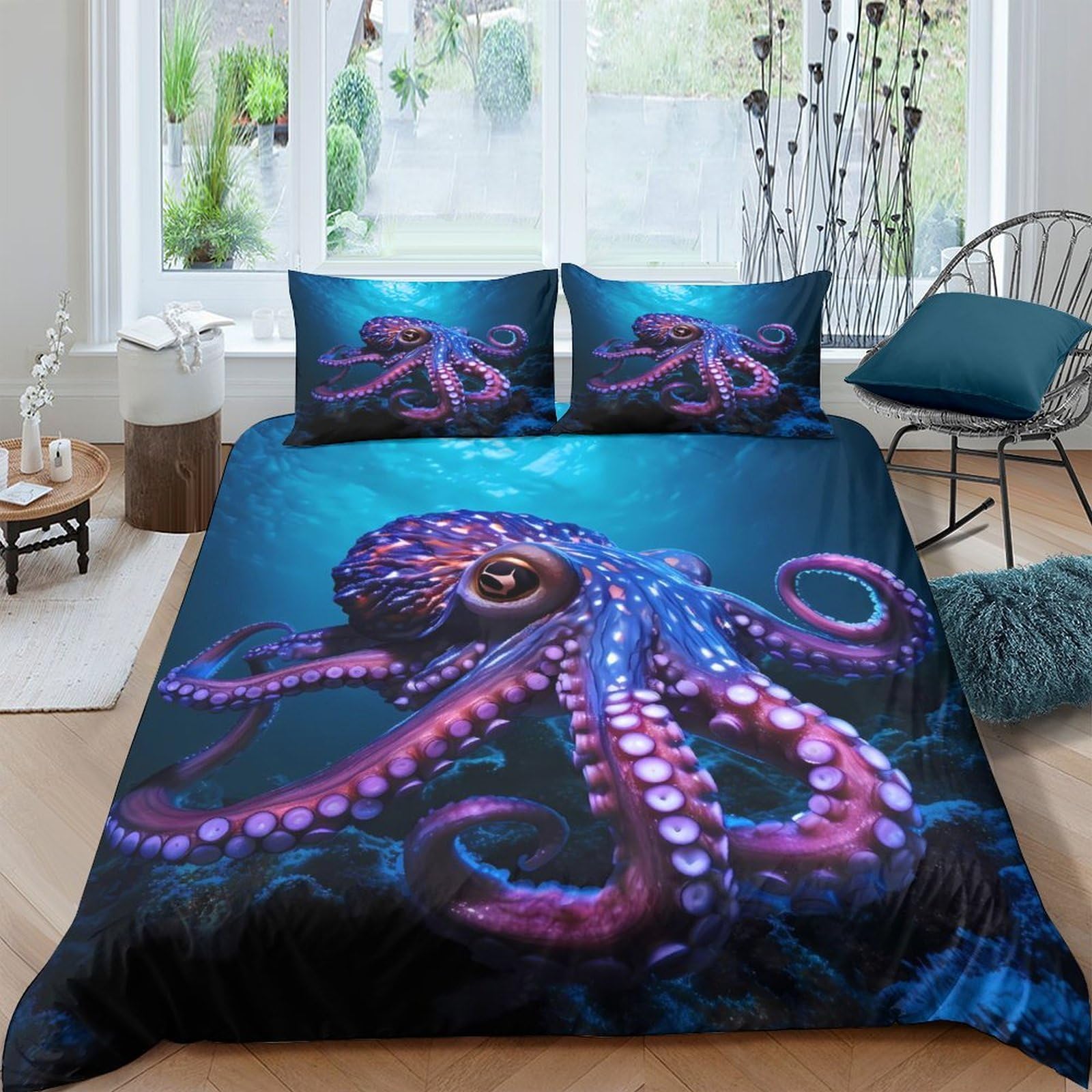 Ctjqhvkz Style-7 3D Printed Deep Sea Octopus Fitted Sheet Microfiber Soft Mattress Cover Machine Washable Bedroom Decor Single（135X200cm）