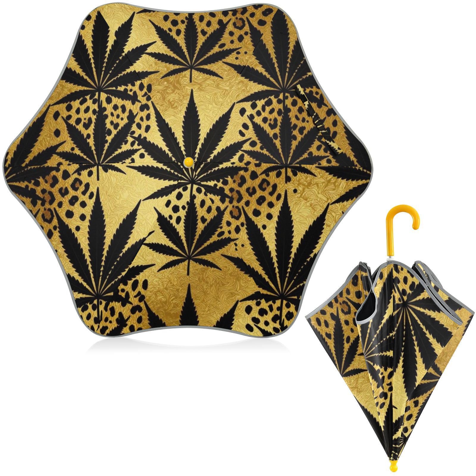 Paraguas infantil resistente UV Skyvora dorado con diseño de leopardo 8
