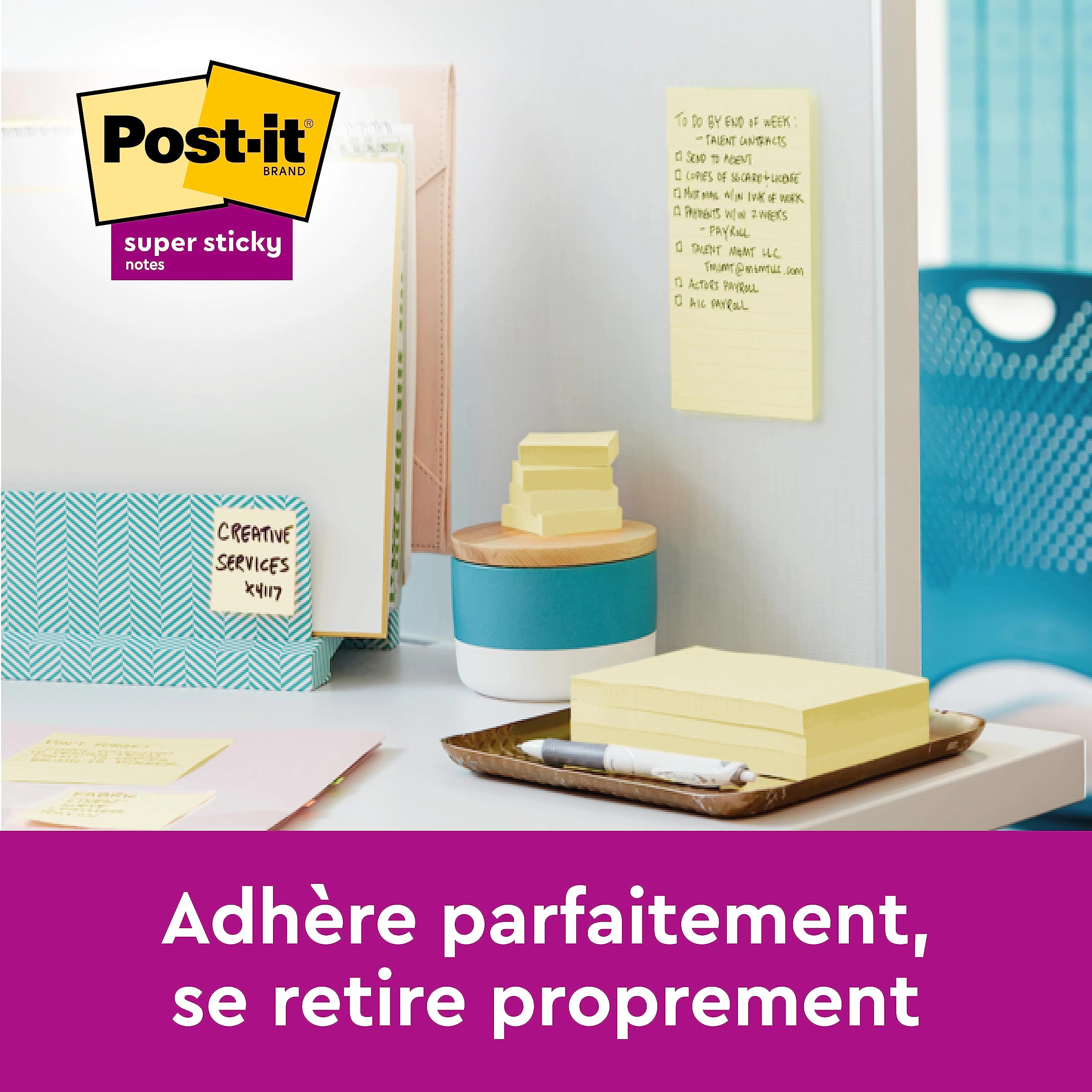 Post-it Notes Super Sticky, 24 Blocs (2160 Feuilles), 127 mm x 76 mm, Jaune