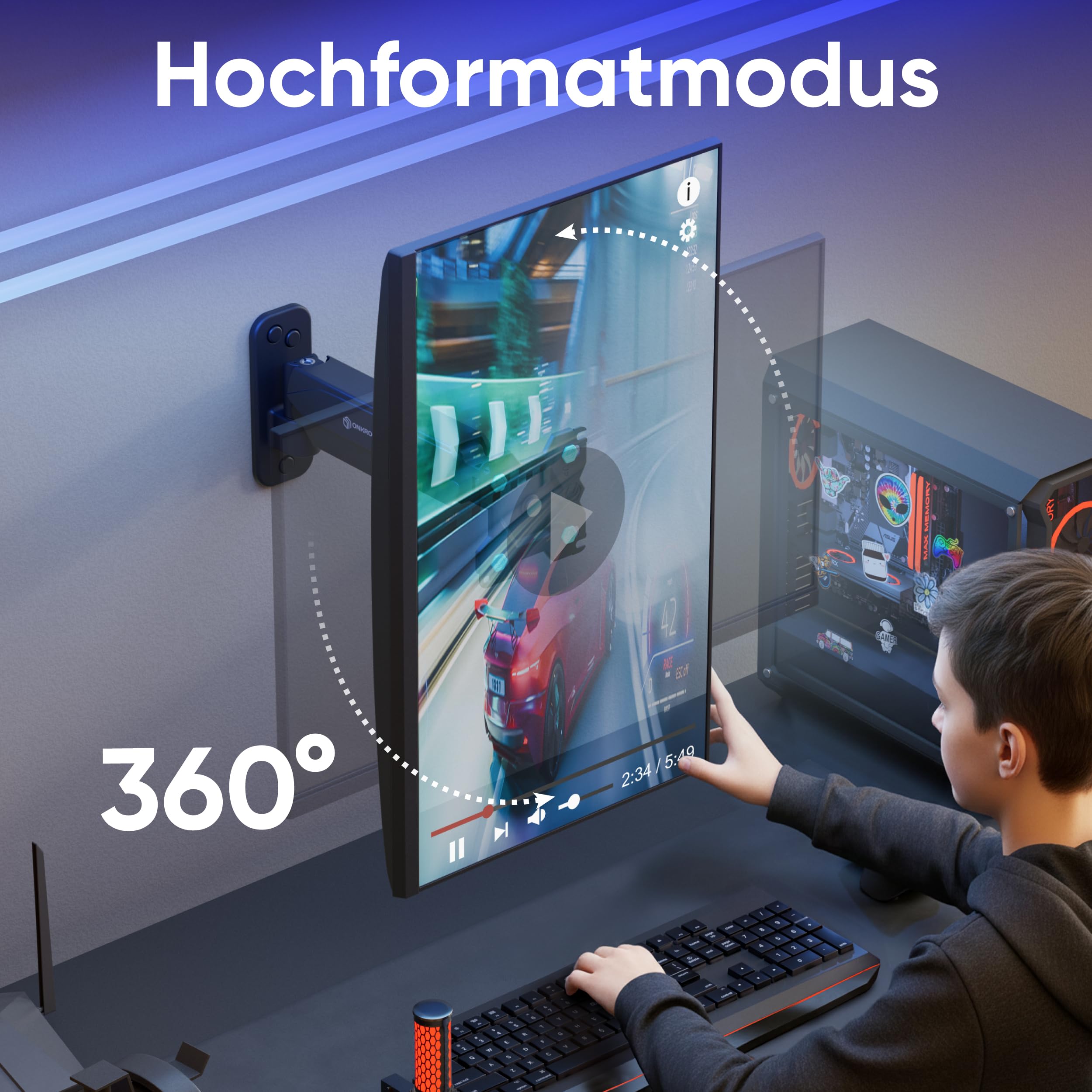 ONKRON Monitor Wandhalterung 13-34 Zoll, bis 8 kg, max VESA 100x100, G120-B