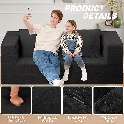 Miniatura 8 de Cama humana gigante para perro, cama 3 en 1 para perro de tamaño humano con funda de piel sintética lavable, cama grande plegable para mascotas con