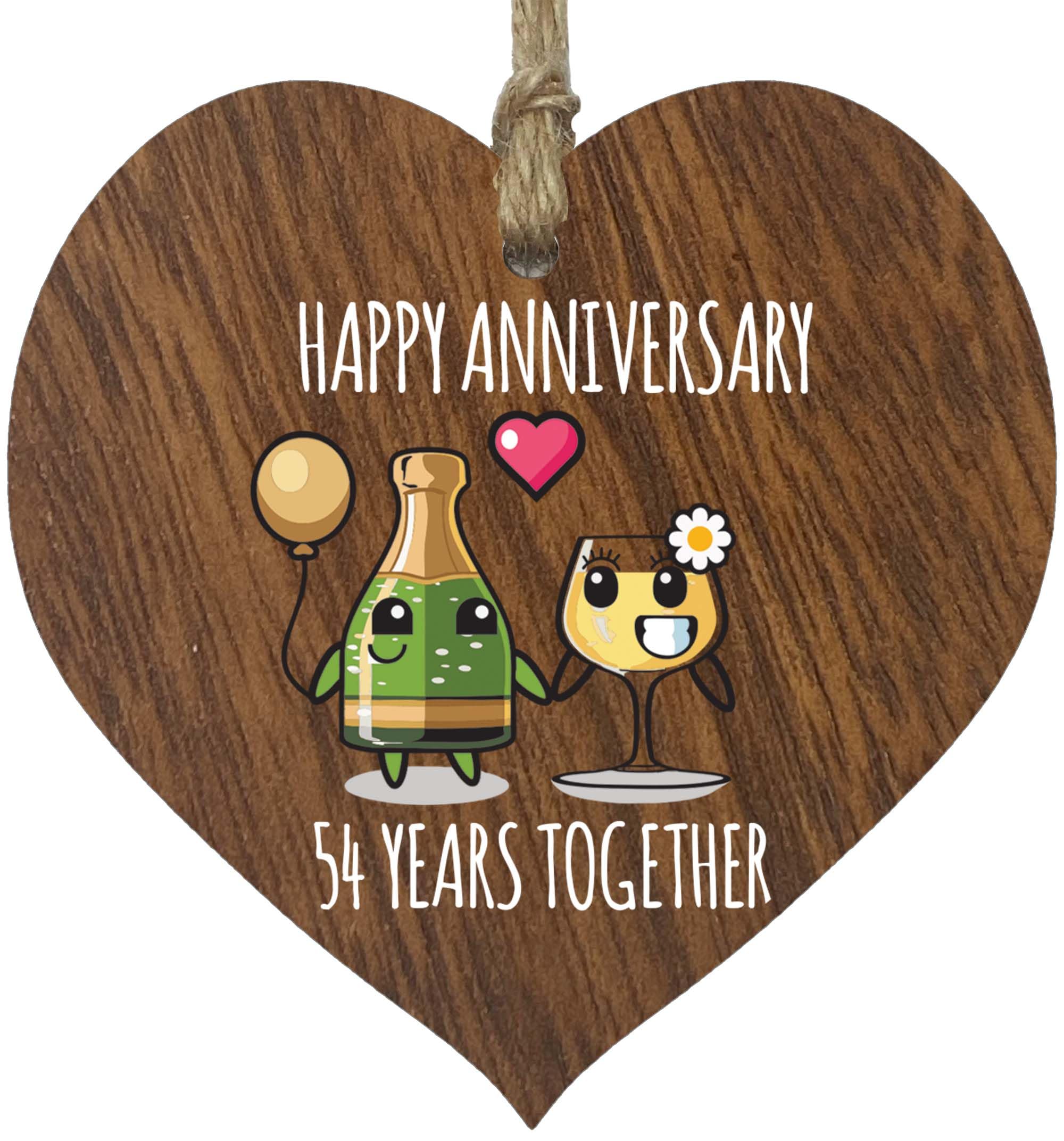 54th Wedding Anniversary Plaque Gift for Husband Wife - 54 Years Together - Happy 54 Year Anniversary Wooden Heart for Women Men Partner, Dark Wood Sign Keepsake Gifts