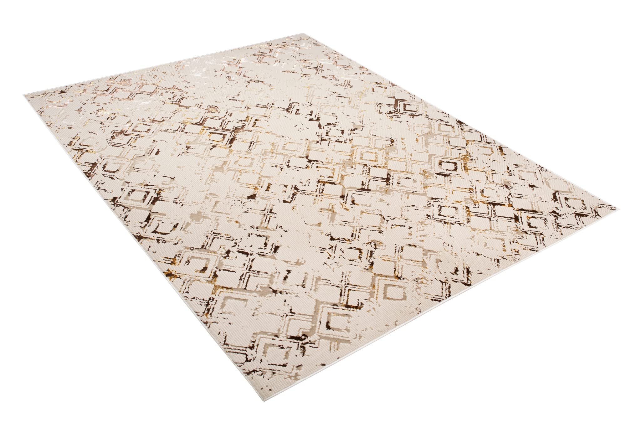 TAPISO Golden Tapis Salon Poils Courts Brillant Moderne Crème Or Moucheté Géométrique Marocain Losanges Tapis Chambre Adulte Salle à Manger Oeko-TEX Résistant 140 x 200 cm