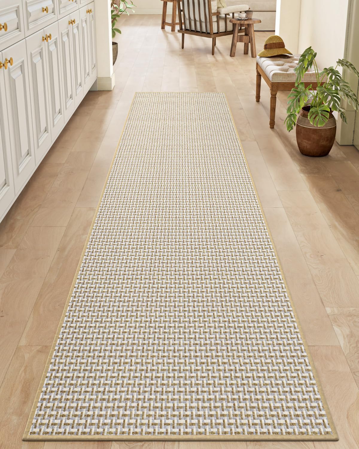 DEXI Hallway Runner Rug 2.3'x10', Non-Slip Rubber Backing Washable Carpet Hallways Runner, Absorbent Thin Indoor Mats for Entryway, Kitchen, Laundry Room, Patio Entrance, Beige 2.3'x10' Beige
