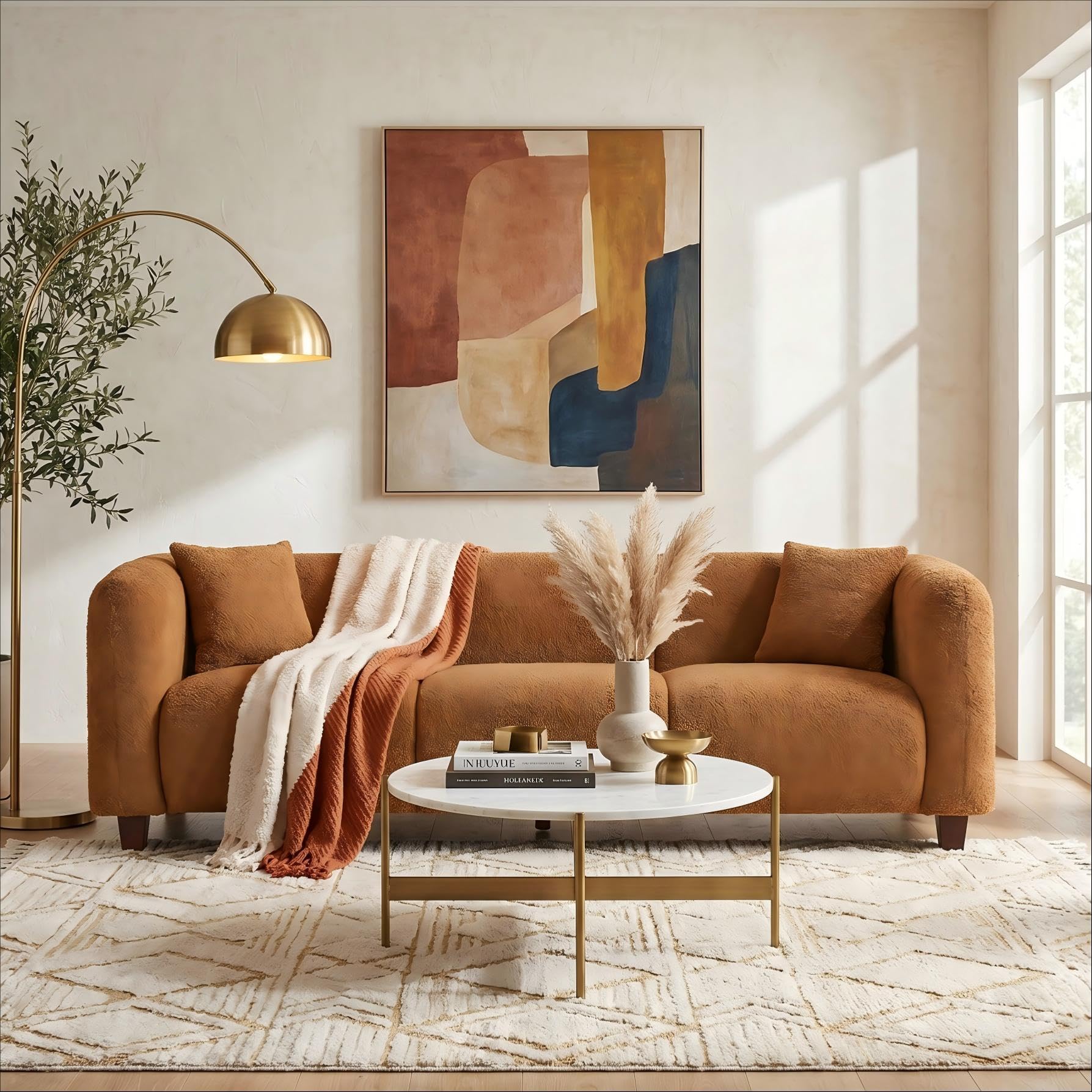 Merax 87" Amber Boucle Couch 3 Seater Modern Sofas for Living Room