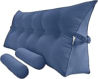 Vista 14 de Almohada triangular de lectura para reposo en cama, cojín bolster grande para cabecero, respaldo, almohada de cuña con dos almohadas enrollables