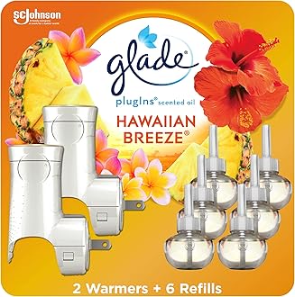 PlugIns Refills Air Freshener Starter Kit, Scented Oil for Home and Bathroom, Hawaiian Breeze, 4.02 Fl Oz, 2 Warmers + 6 Refills