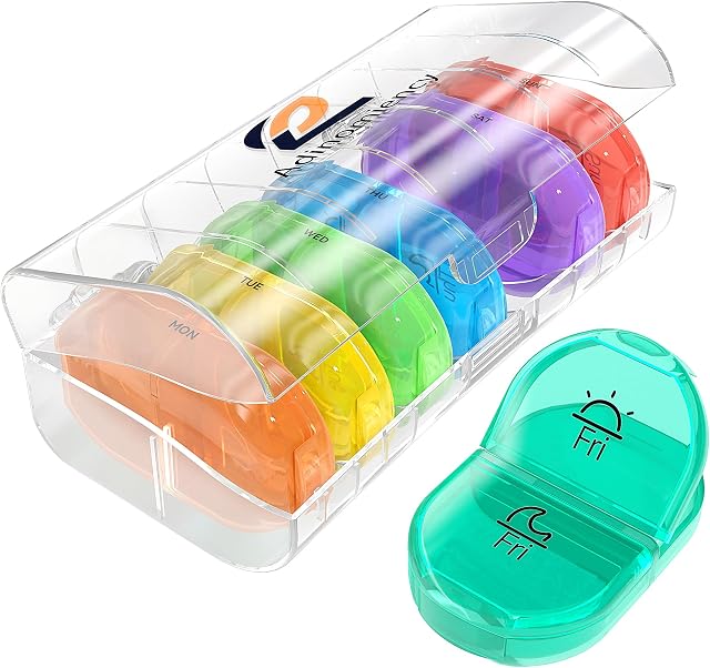 Pill Organizer,Pill Box,2 Times a Day,Travel Pill case,for Medication/Vitamin/Fish Oil/Supplements
