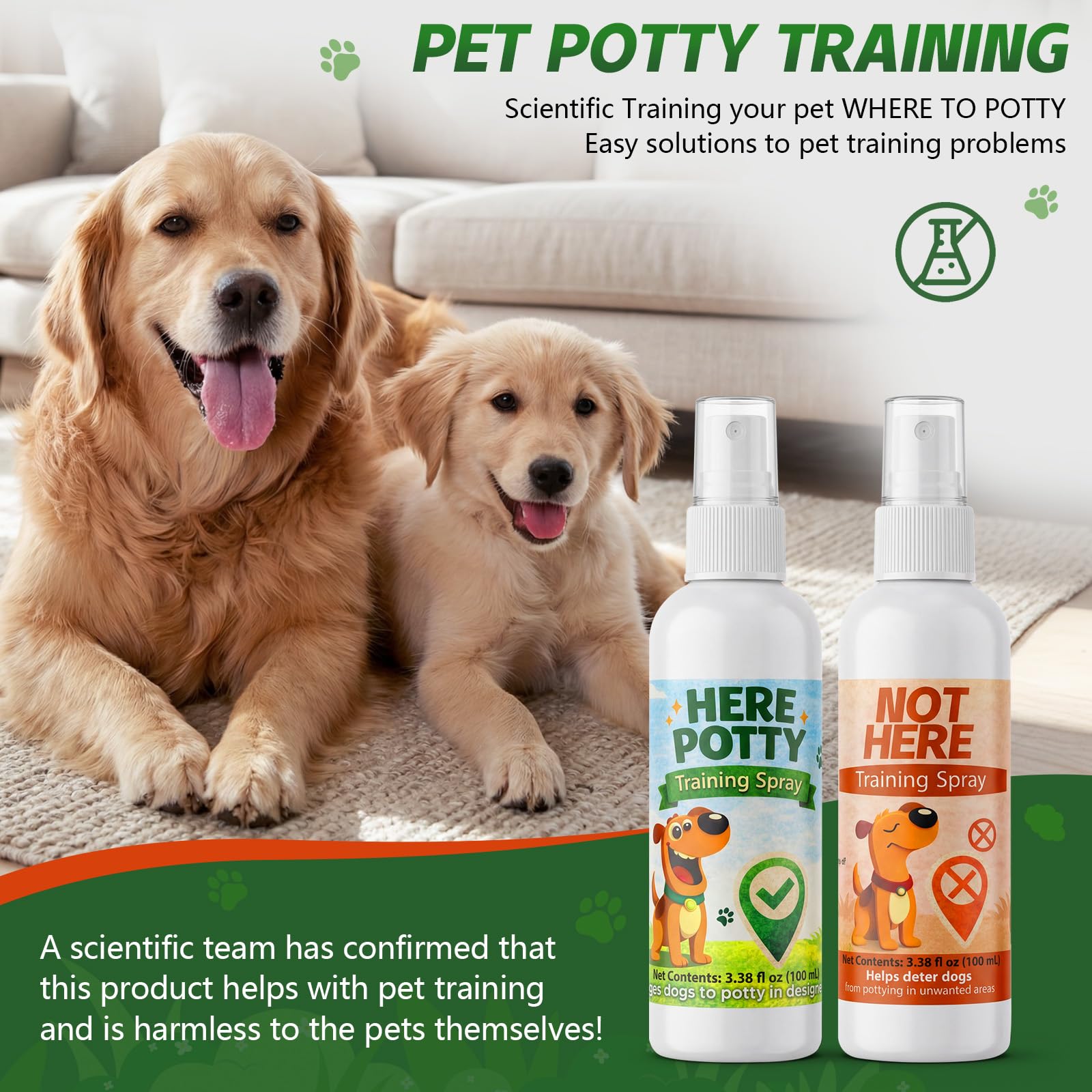 Dog Potty Training Spray for Dogs & Puppies, No-Go Spray & Here Potty Training Spray, Helps Stop Marking & Supports Housebreaking, Safe Gentle Formula, Indoor Outdoor Training Aid - 3.38 fl oz 2 PCS — view 2