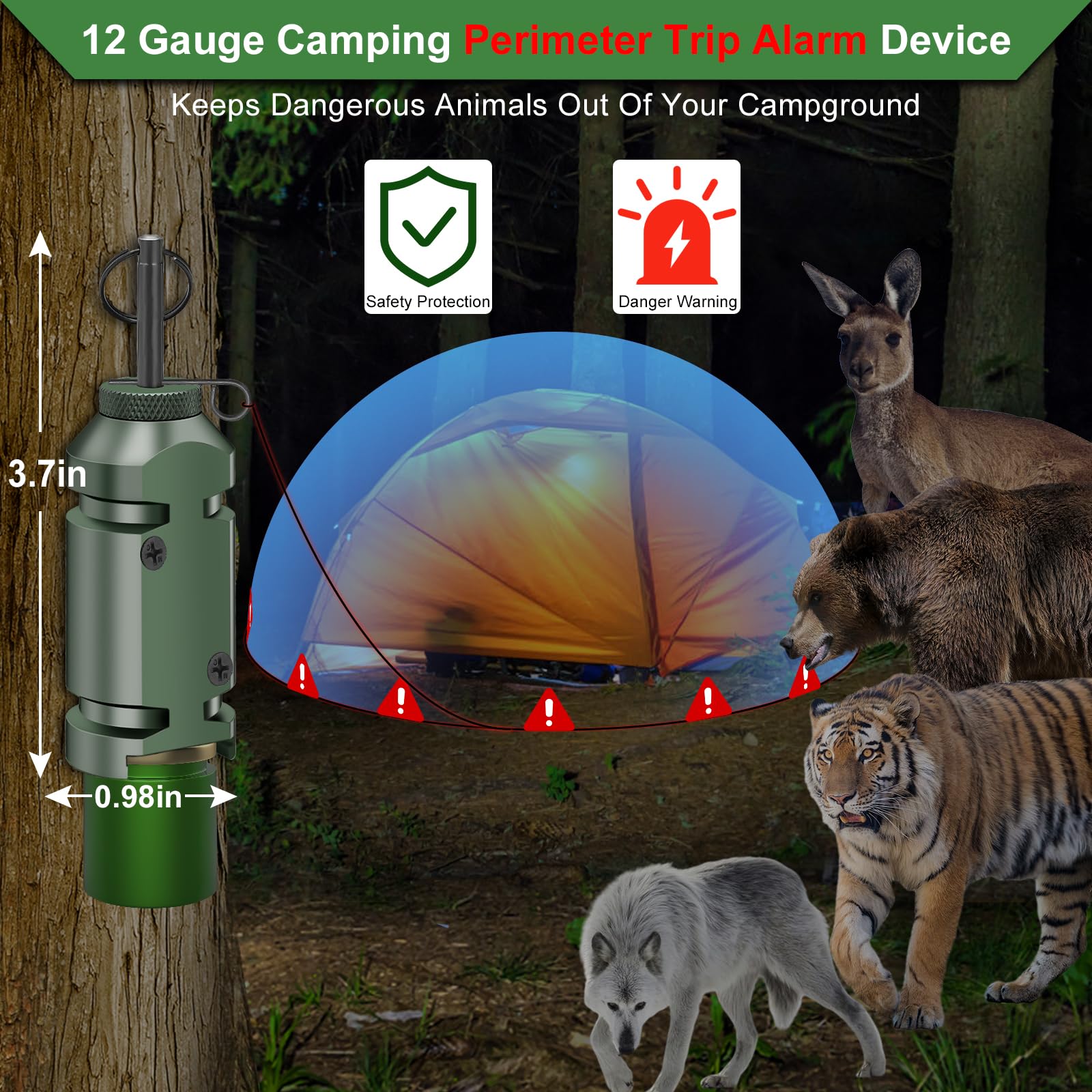 Alarma de viaje perimetral, alarma de viaje, dispositivo de alarma de alambre de viaje de camping de calibre 12, alarma de viaje de seguridad para camping, sistema de seguridad de advertencia temprana