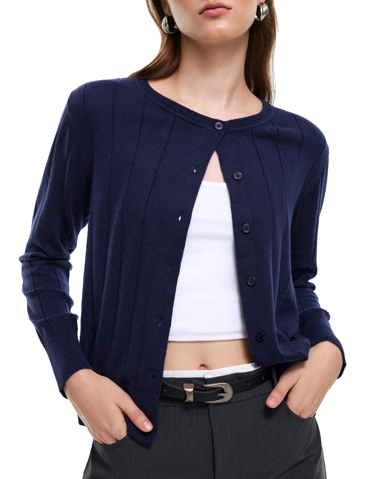 C202 Cardigan Sweaters for Women Lightweight Knit Clothes,Navy Small