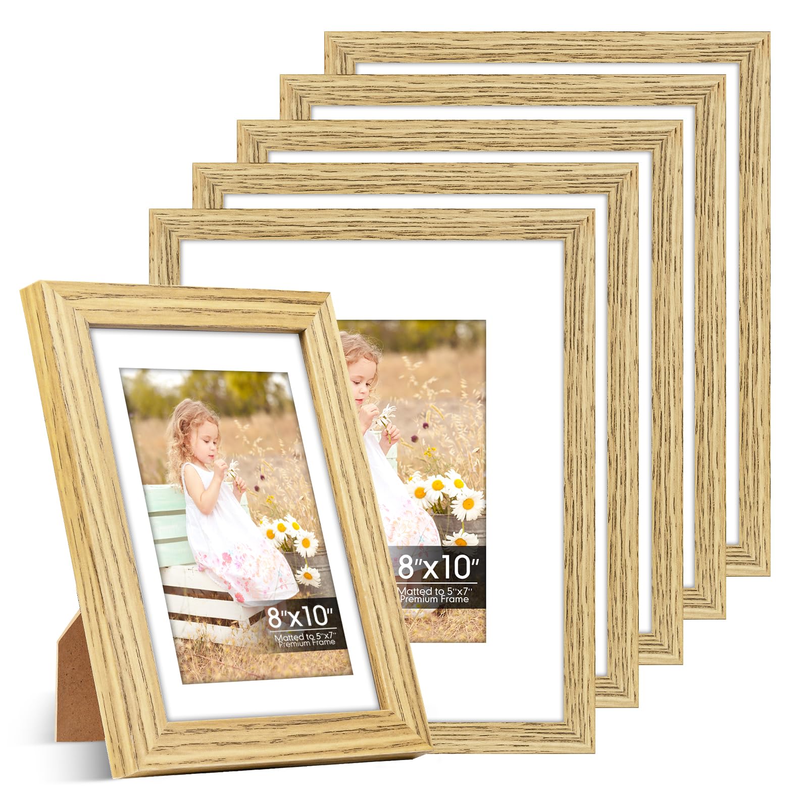 6 Pack 8x10 Frames, Mat for 5x7 Photos, Shatter HD Plexiglass
