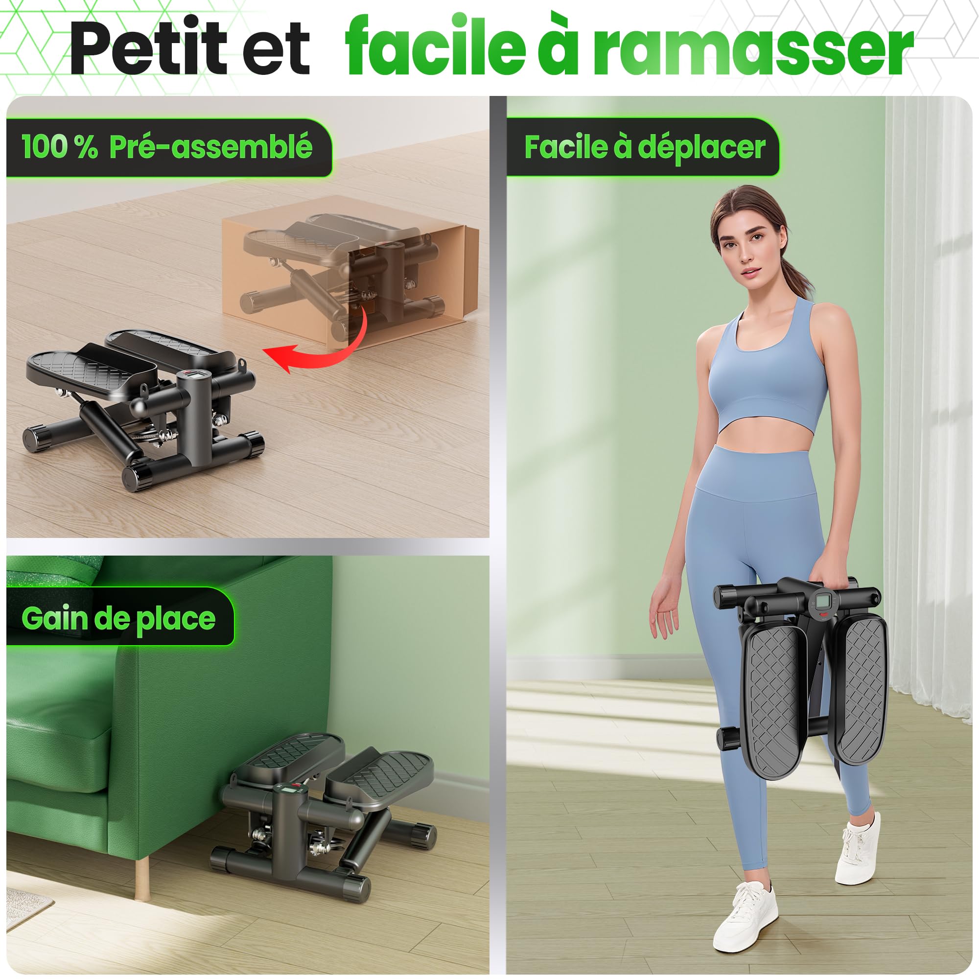 Ultrasport Mini Stepper Fitness Appartement avec Écran LCD Multifonction et Cordes de Puissance I Home Step Steppers Escalier Sport pour l'Entraînement des Jambes, des Bras, des Fesses