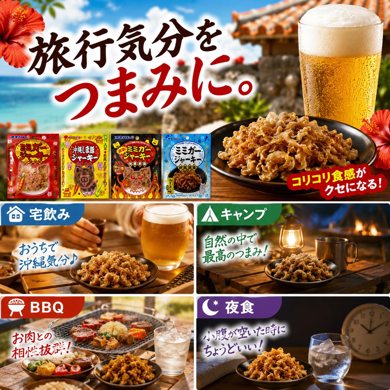 megumi お値段交渉します❣️皮300g細切れジャーキー✖︎5粗め✖︎3 Amazon | 沖縄 ミミガージャーキー 4種食べ比べセット 9g (オキハム