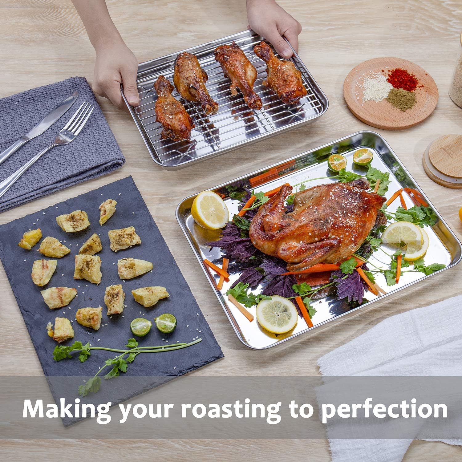 YIHONG Baking Sheet with Rack Set (3 Sheets+3 Racks), 3 Size Cookie Sheets for Baking Use, Stainless Steel Baking Pans with Cooling Racks, Non-toxic, Easy Clean, Dishwasher Safe