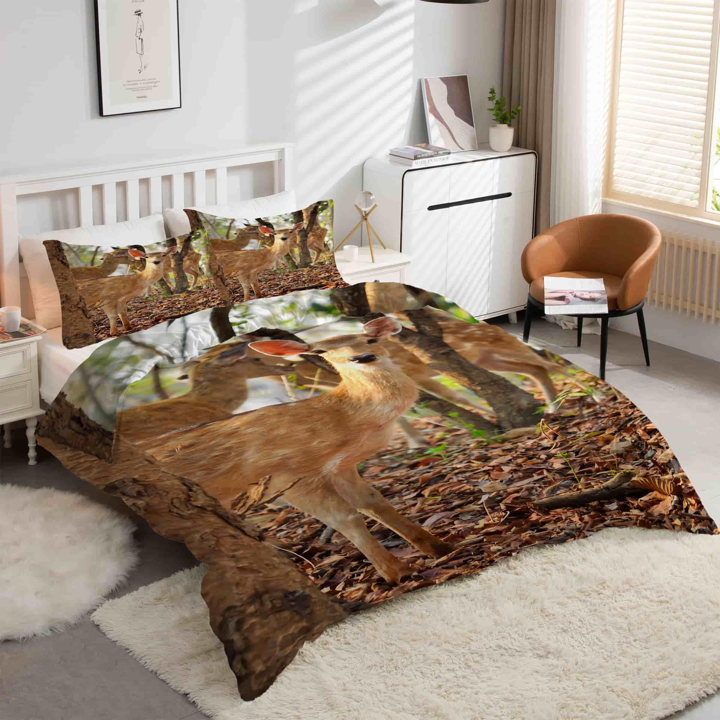 Parure de lit animaux cerf pour créer une ambiance nature dans la chambre
