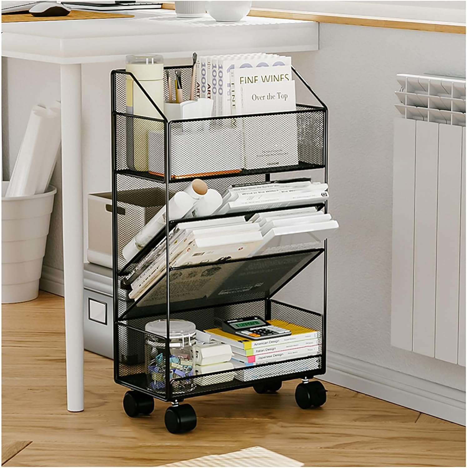 book cartMobile Bookshelf cart, 5-Tier Utility Storage cart Metal Slim Rolling Storage cart for School,Bedroom,Classroom,Office,Library,Kids Room,Black