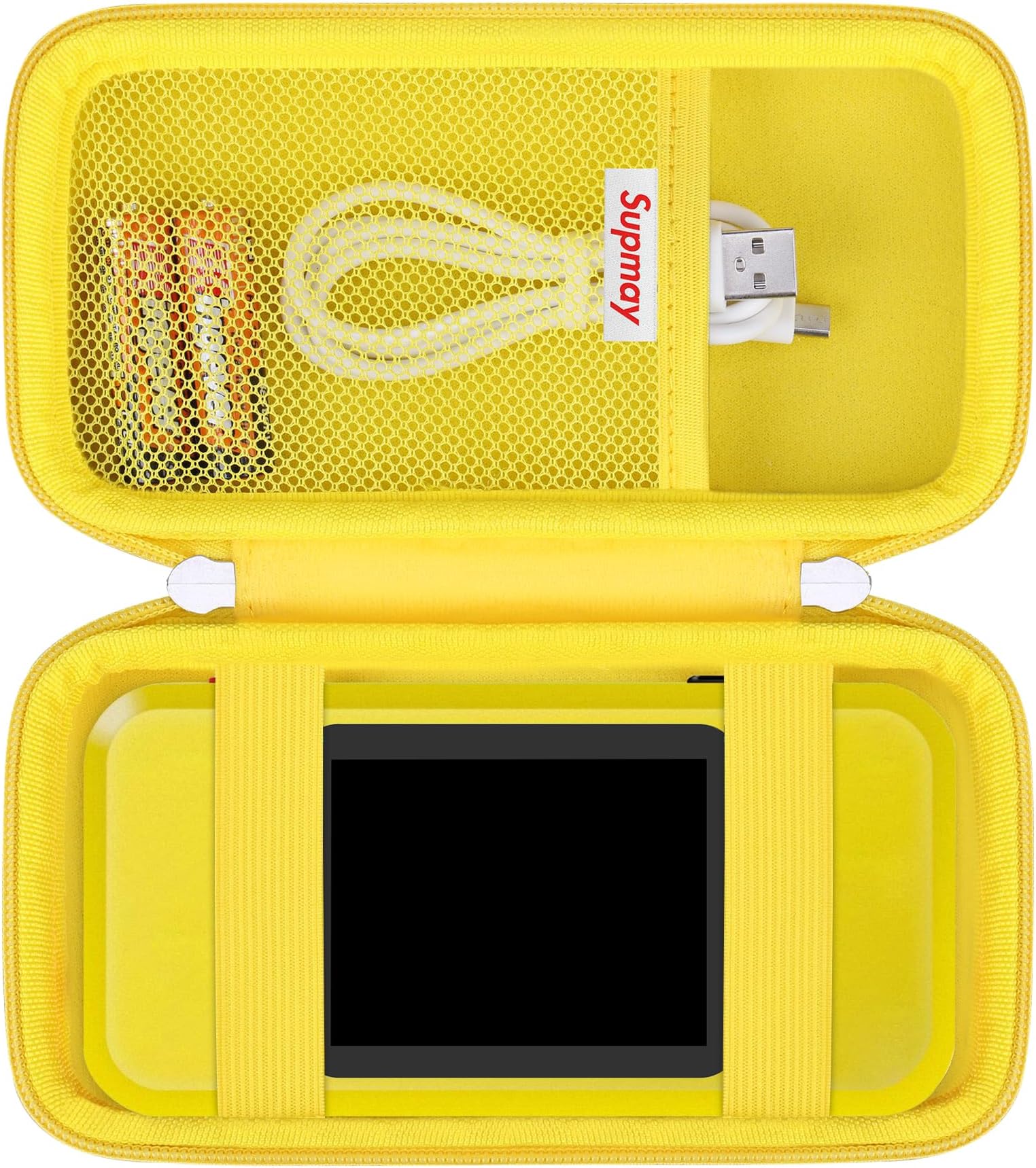 Supmay Hard Travel Case for My Arcade Pac Man Pocket Player Handheld Game Console, Portable Video Game System Handheld Game Protection Case with Mesh Pocket for Batteries and USB-C Cable, Yellow