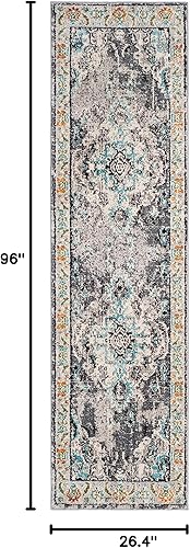 Miniatura 497 de Safavieh Tapete de área grande, colección Monaco, 11 pies x 15 pies, azul marino y celeste, diseño desgastado de medallón, no desprende pelusa