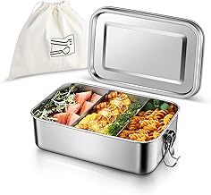 Homikit Edelstahl Brotdose mit 2 Fächern, 1400ml Bento Box mit Tasche für Kinder und Erwachsene, Auslaufsichere Lunchbox Brotzeitdose für Schule, Büro and Unterwegs, Spülmaschinenfest