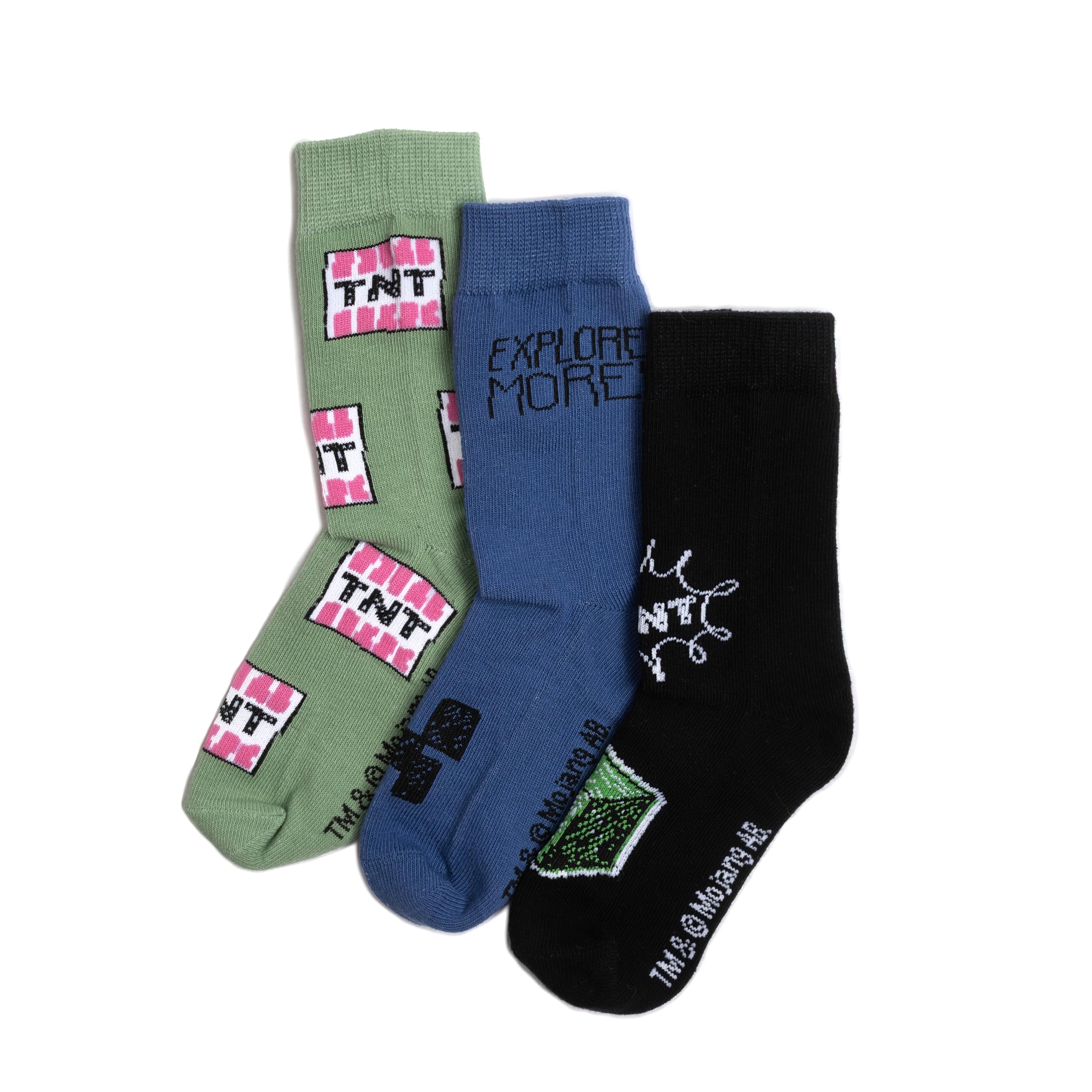 Minecraft Boys Multicolor Socks Multipack 3 Pairs Creeper Kids Uk Shoe Size 9-12