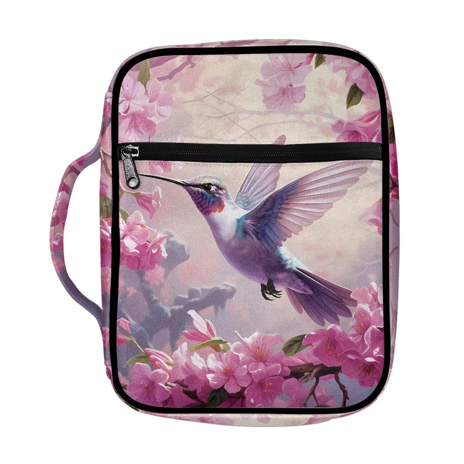 Suobstales Hummingbird Cherry Blossom Print Bible Covers for Women Men,Carrying Book Bible Case Church Bag Lightweight Bible Bag Bible Protective with