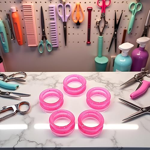 Miniatura 3 de 5 piezas de tijeras de silicona rosa anillos de dedo apretones de aseo cizalla pulgar insertos anillo protector de dedo para tijeras de corte de