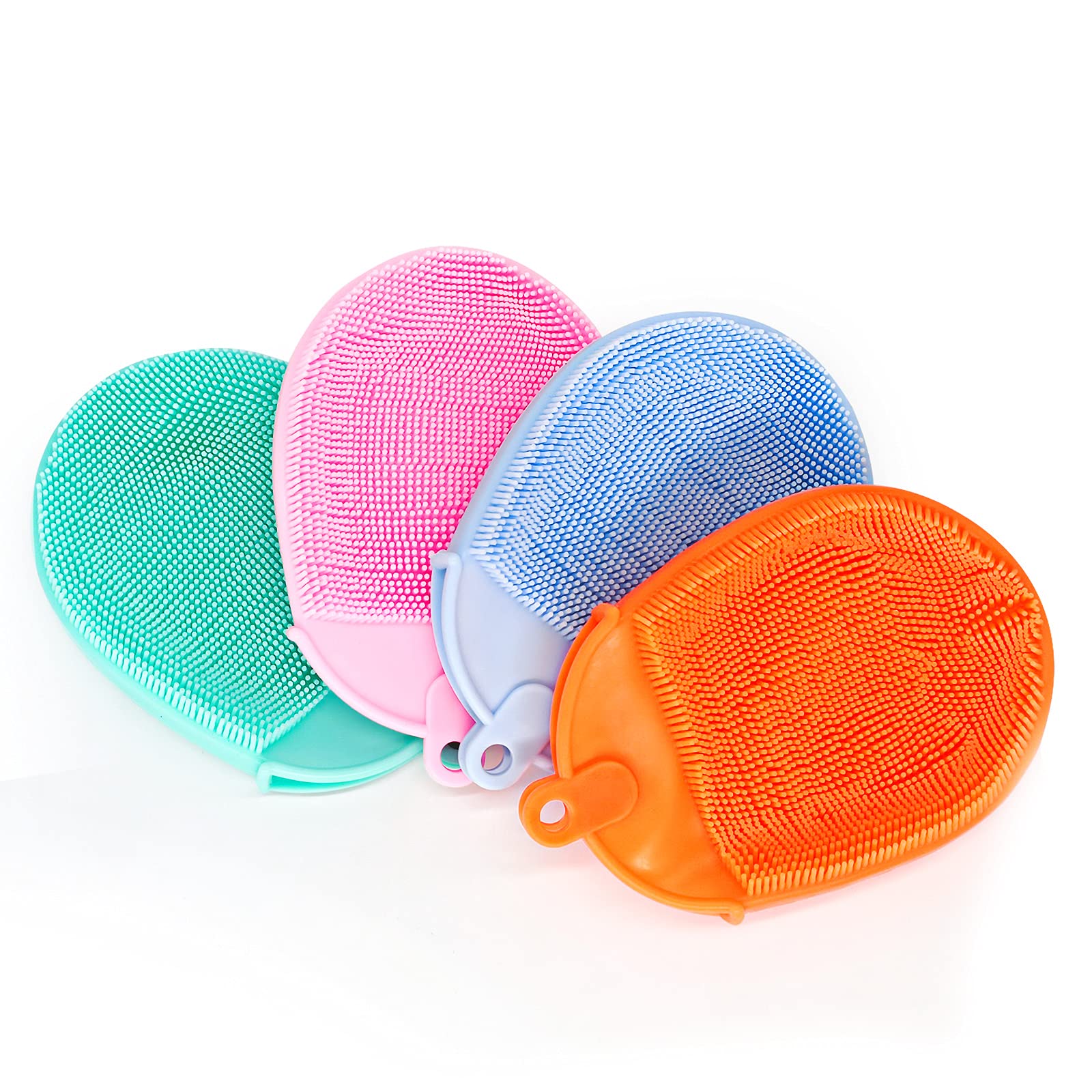 IUKUS Dish Brush, Fruit & Vegetable Brush, Easy Clean & Multipurpose Kitchen Scrubber Silicone Duty Cleaning Sponge Brush for Dishwand, Fruit, Vegetable (4 Pack) (4 Colors)