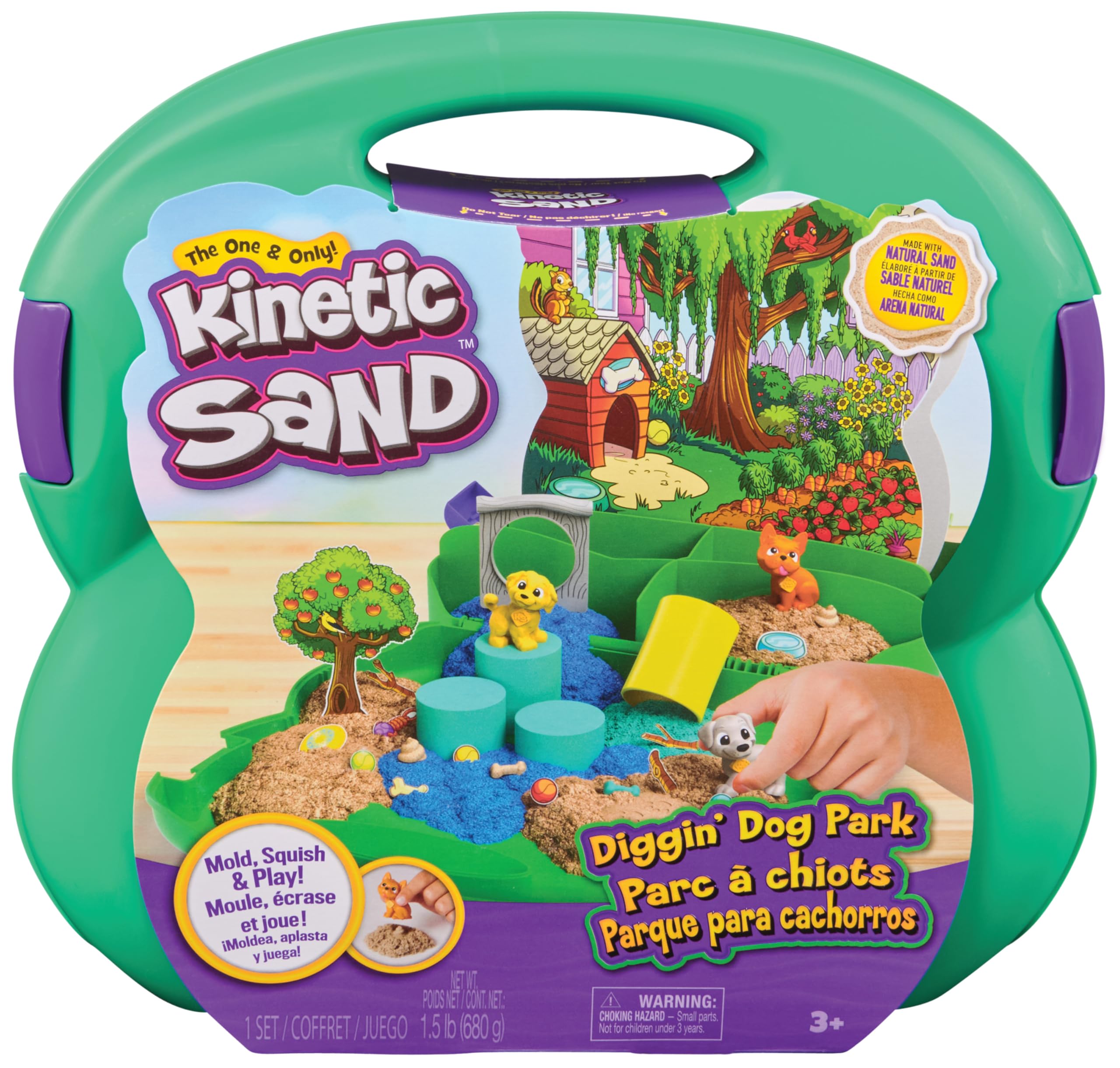 Kinetic Sand Hunde Park Koffer - mit 680 g original kinetischem Sand aus Schweden, erfüllt alle gesetzlichen Anfordreungen, mit 3 Hunden und 2 Werkzeugen, für Kinder ab 3 Jahren