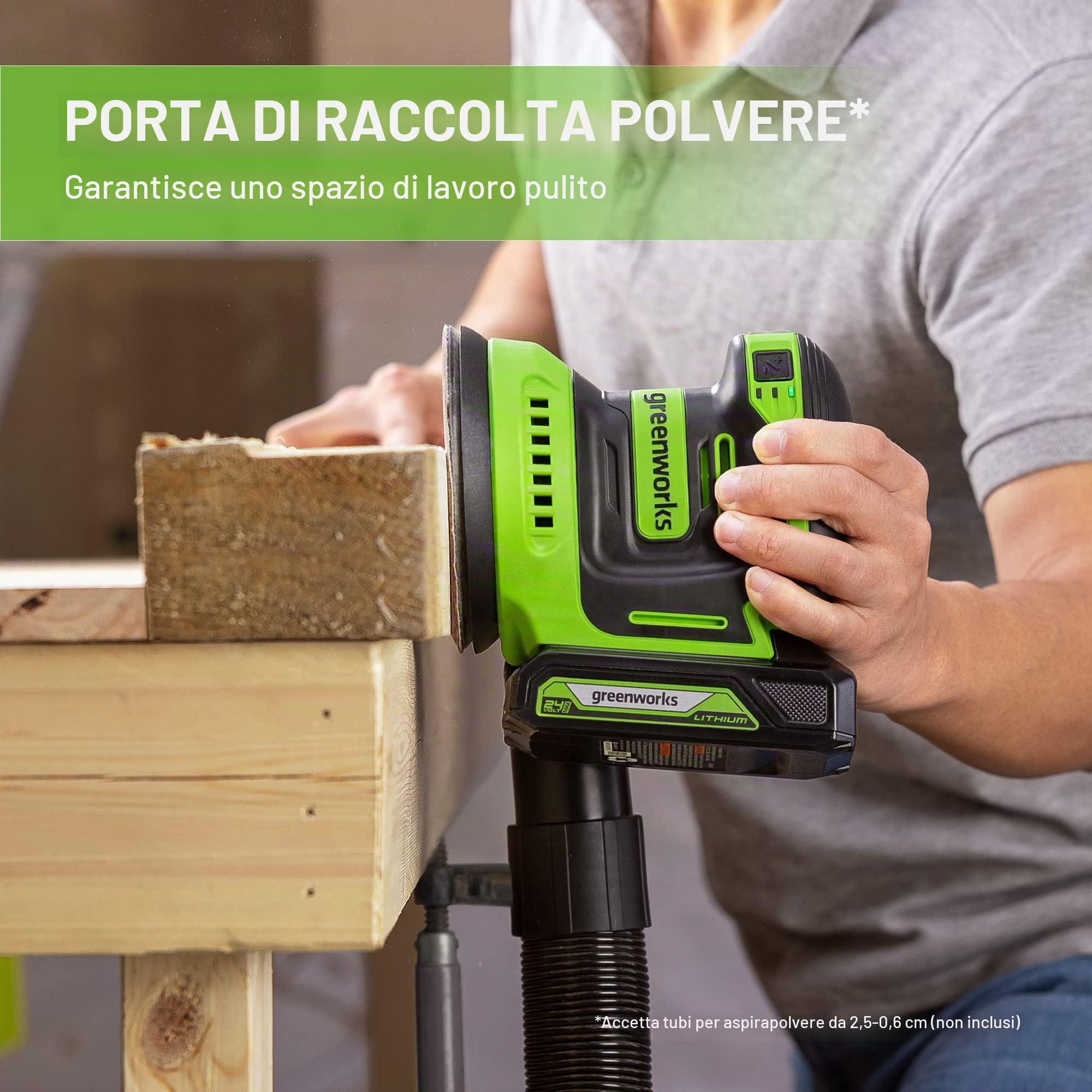 Greenworks 24V Orbital Sander Kit, 5" Random Sander Variable Speed, Tool Only