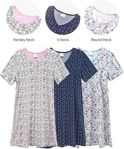 Miniatura 2 de Paquete de 3 camisones para mujer, de manga corta, suave, para dormir, estampado