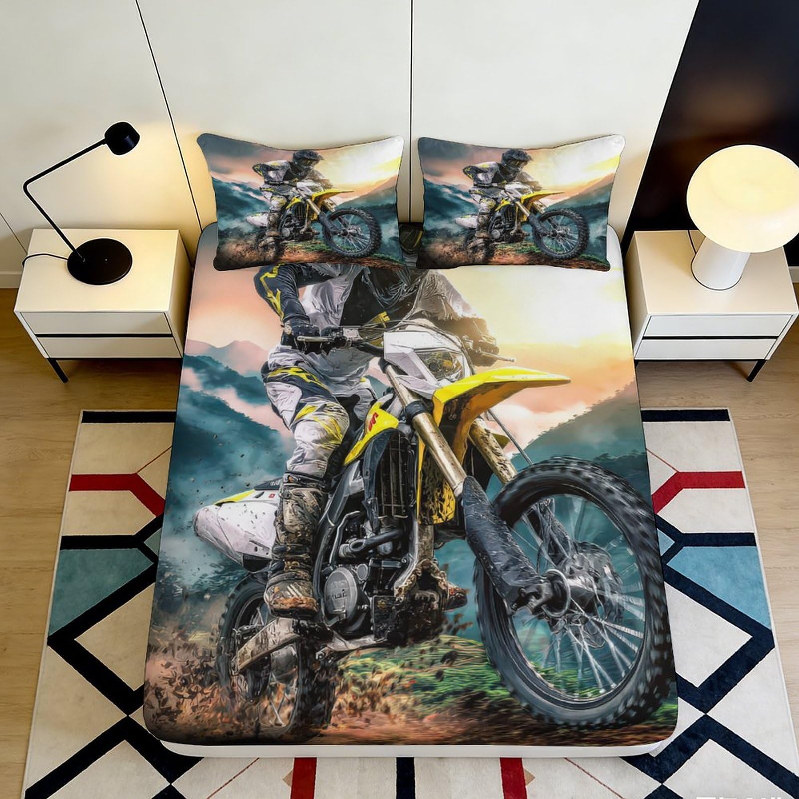 Jwndfkpvxzgl Style-3 3D Printed Motocross Rider Fitted Sheet Microfiber Soft Breathable Mountain Bike Bed Cover For Bedroom Decor 90X200x25cm