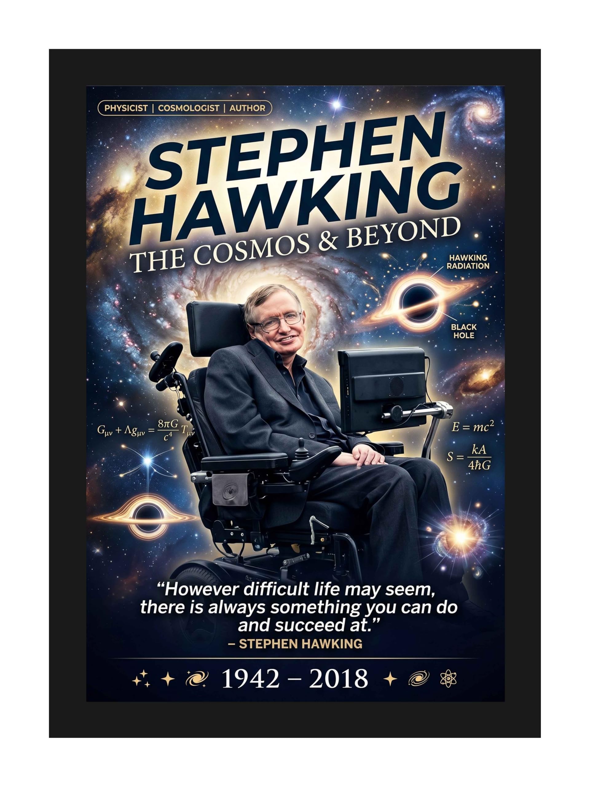 Stephen Hawking Science Black Hole Scientist Motivational Photo Frame, School, Collage, Office, Living Room Wall Hanging and Tabletop (8X10 Inch, Synthetic Wood, Acrylic Glass, Black) M-72-picture-30