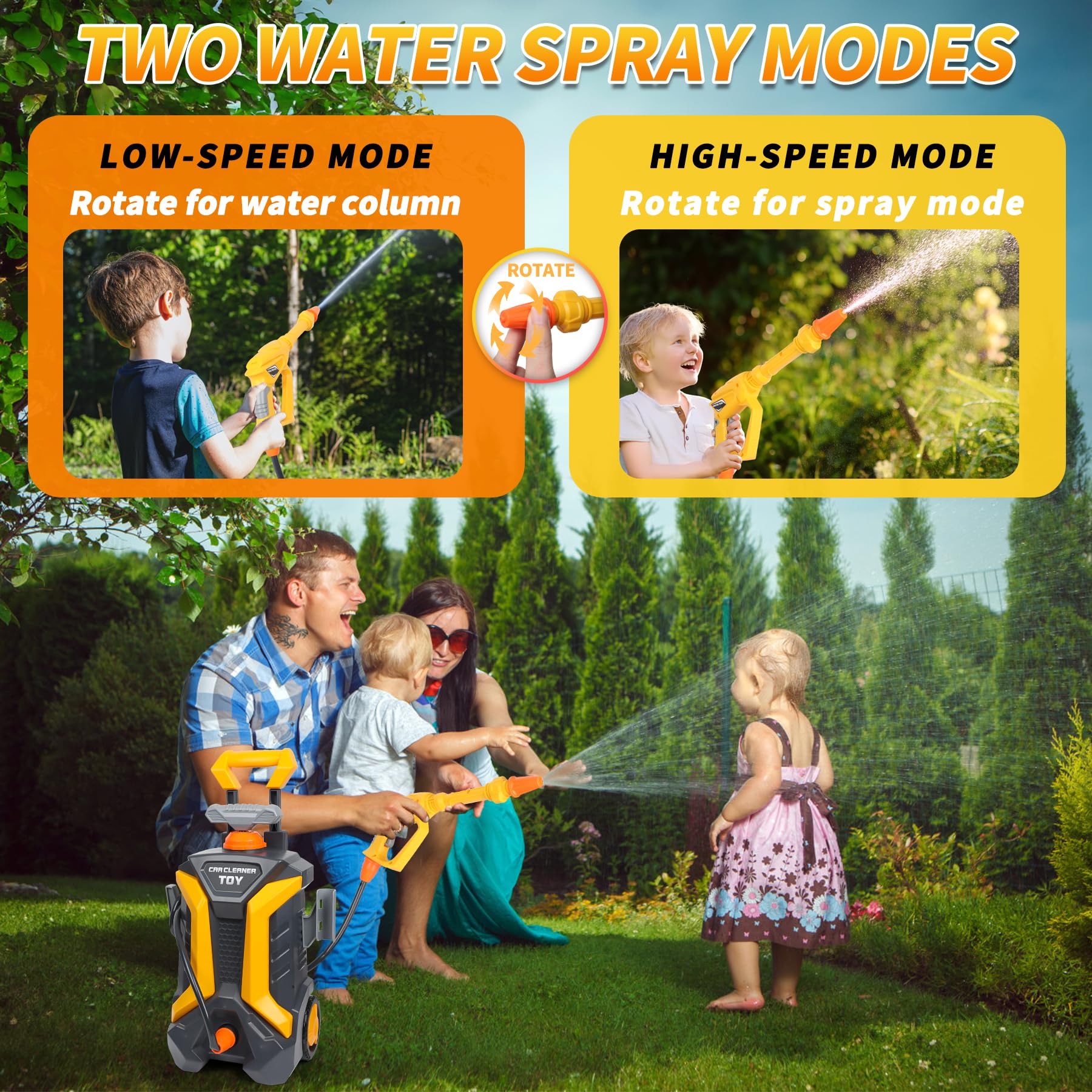 Toddler Outdoor Playset Kids Cleaning Car Toy with Real Spray Car Wash Water Gun for Kids 3+ Manual Pressure Washer Toy — view 4