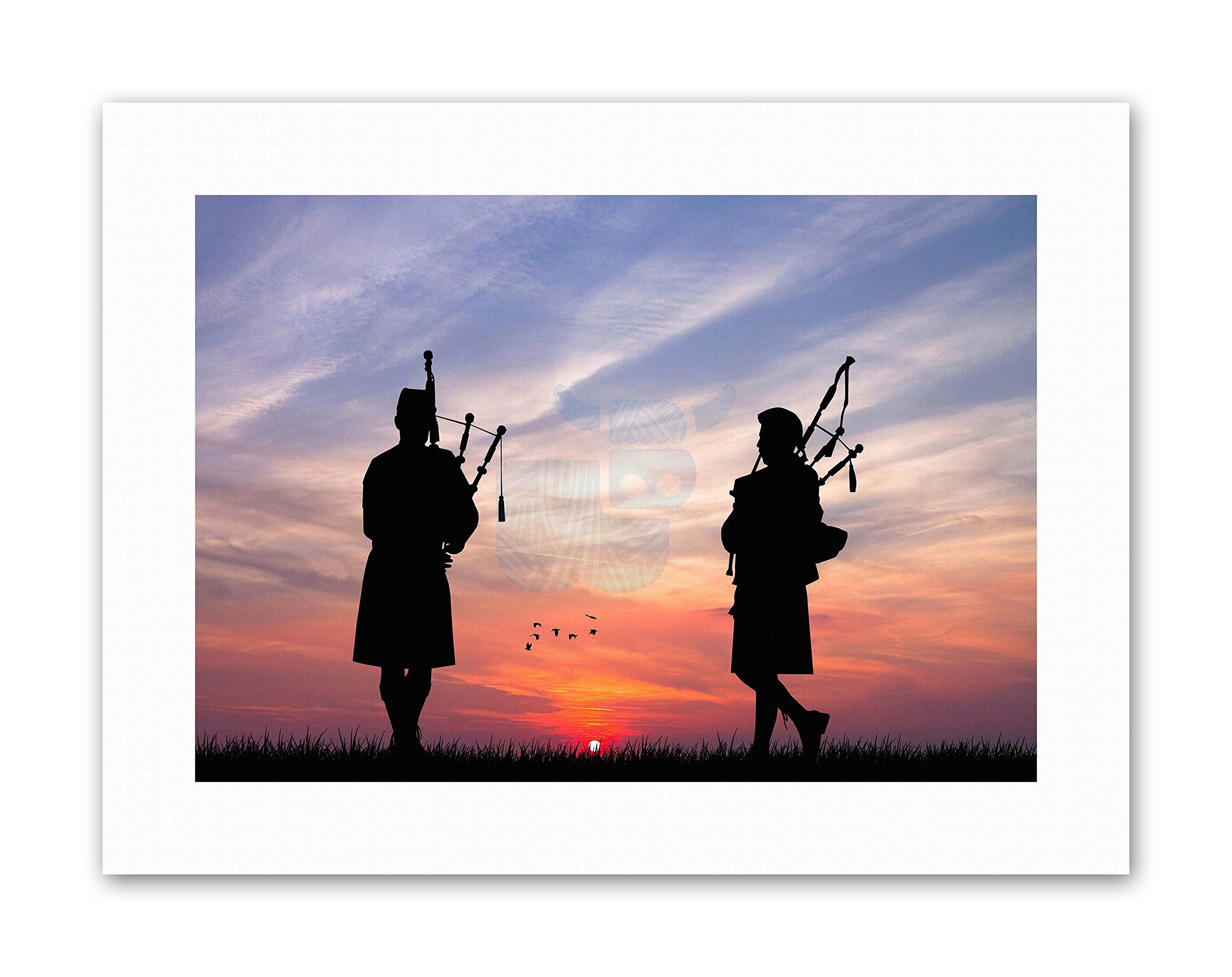 Wee Blue Coo Mock Up Silhouette Sunset Scottish Pipers Canvas Art Print