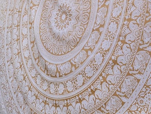 Miniatura 2 de Popular Handicrafts - Tapiz colgante para dormitorio, elefante hippie mandala bohemio con brillo metálico, tapices intrincados indios, cubrecama, 90