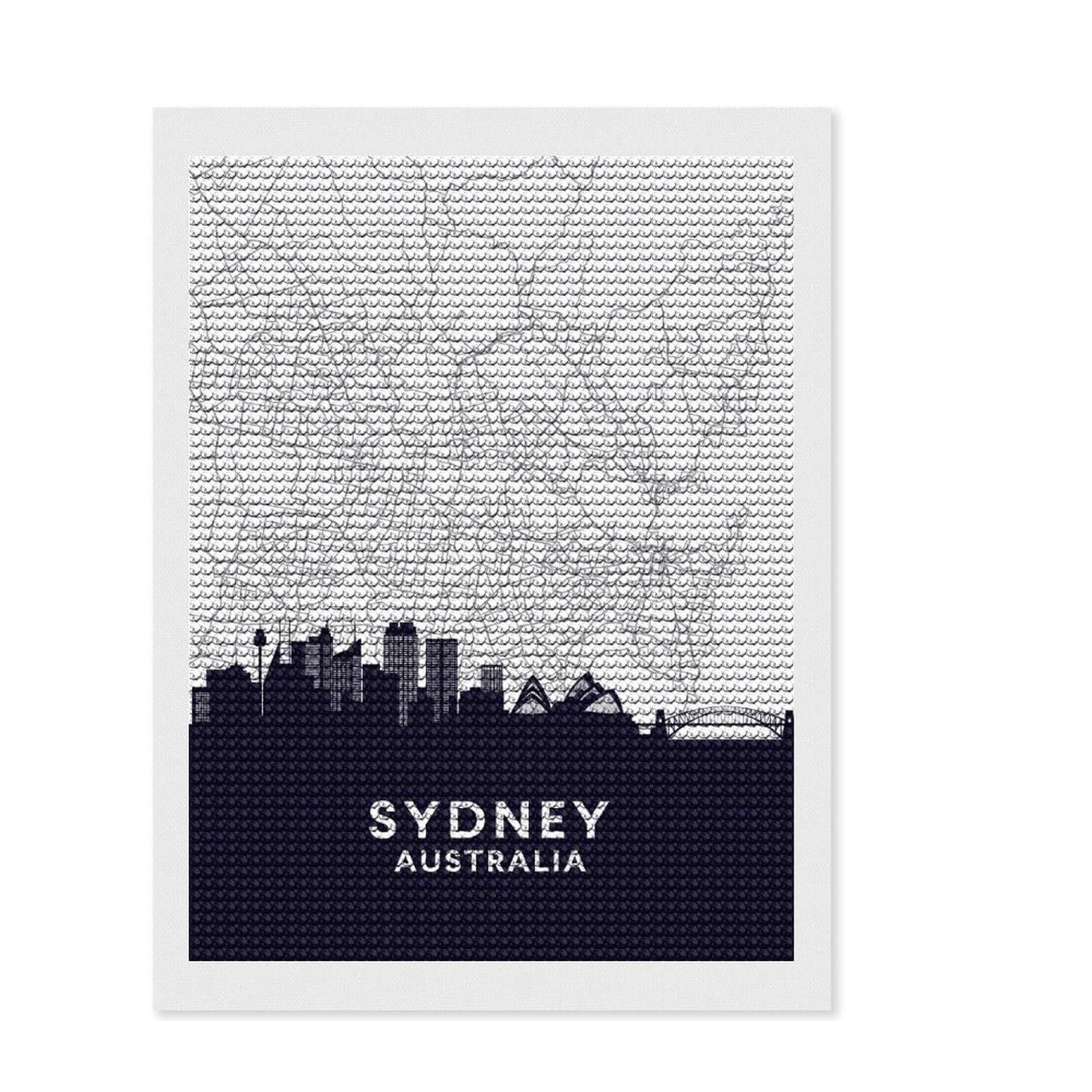 Junmoney Sydney NSW Australia Diamond Art Canvas 12"x16", for Family Craft Time, Neat Printed Canvas, Festive Craft Gift, Boho Decor