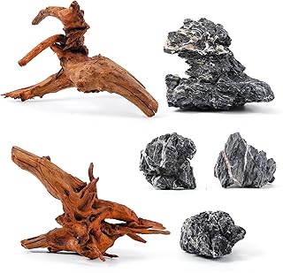 Aquarium Rocks & Driftwood Decor Kit, 2-8 Inches Natural Seiryu Stone 4 ...