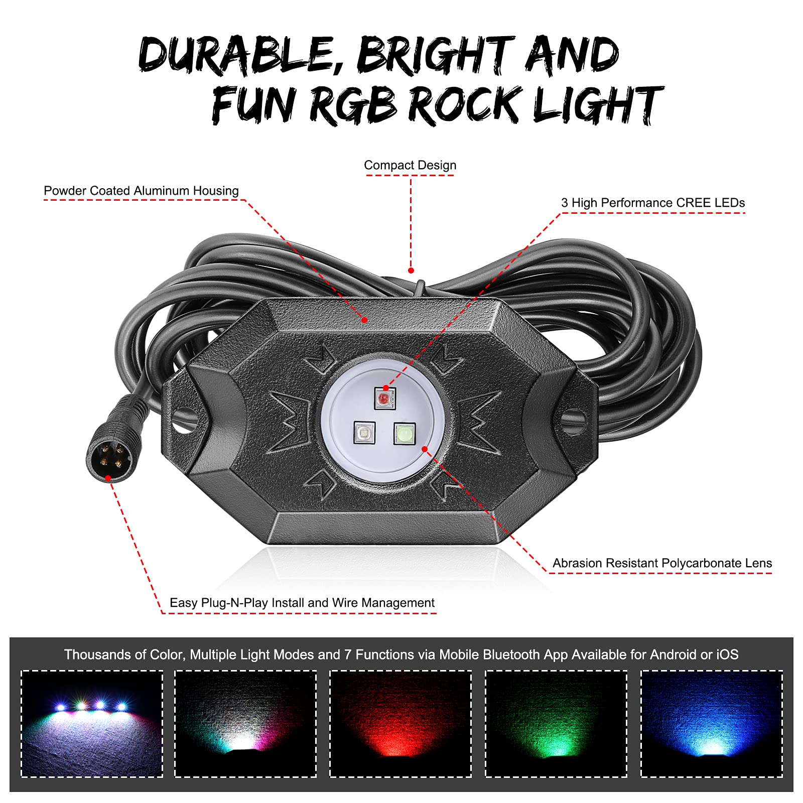Buy RGB LED Rock Lights 4 Pods, SWATOW INDUSTRIES Underglow Multicolor