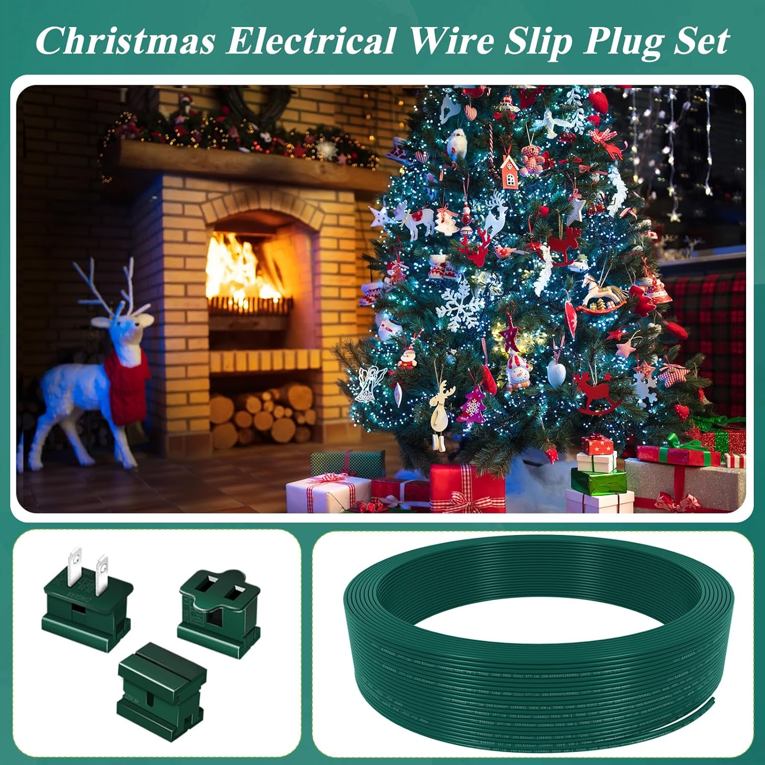 60FT SPT-1 Christmas Electrical Wire with 6 Vampire Plugs,3 Wire Connectors,18 Gauge Wire 2 Conductor Electrical Wire,18/2 Low Voltage Wire,18 AWG Wires Extension Cord for Xmas Holiday Outdoor Light