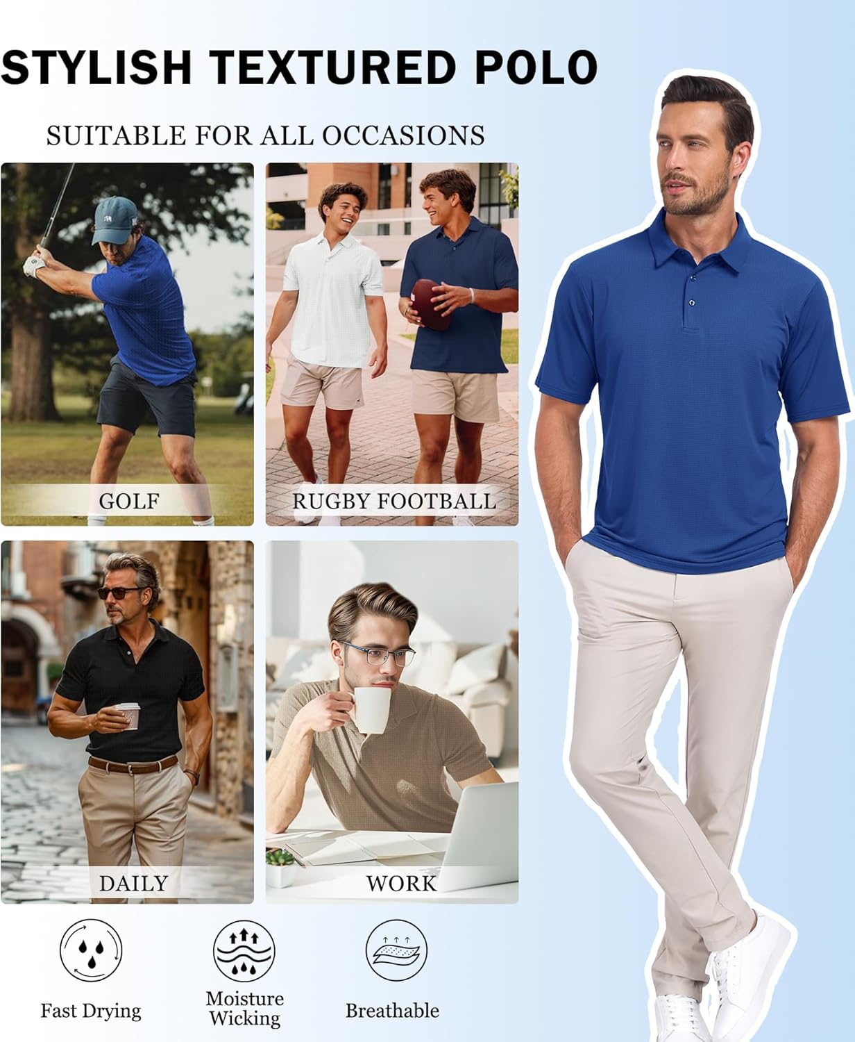 Jacquard Polo Shirts for Men Short Sleeve Golf Shirt Dry Fit Moisture Wicking Performance Golf Shirts - Image 5