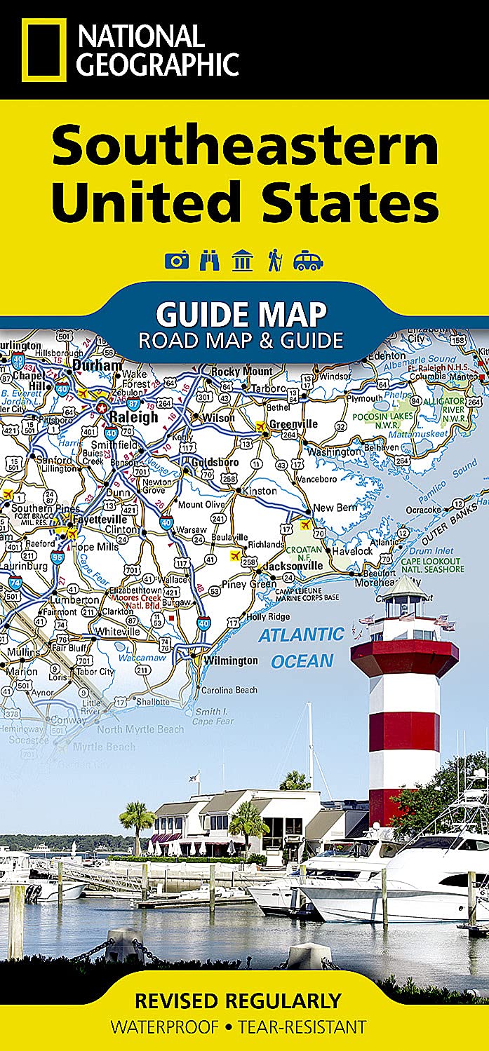 Southeastern USA Guide Map by National Geographic – Waterproof Foldable Road & Travel Map of Florida, Georgia, Carolinas, Tennessee & More – Scenic ... Highlighted (National Geographic Guide Map)