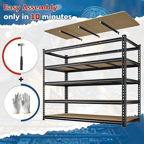 Miniatura 7 de Estantería de garaje de 59.8 pulgadas de ancho, estantes de almacenamiento de 72 pulgadas de alto, estantes de metal resistentes estantes de garaje