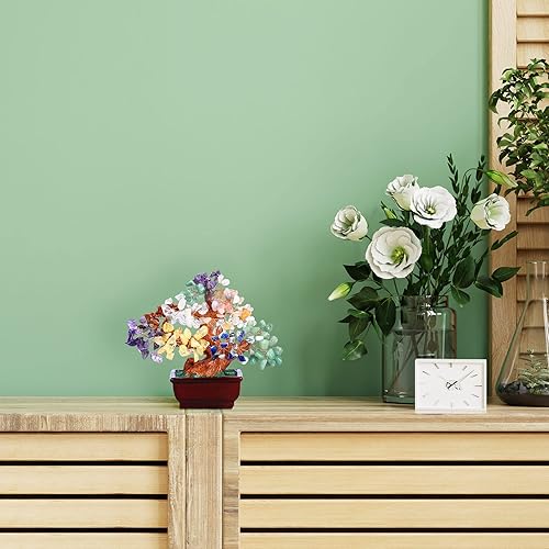 Miniatura 2 de GEHECRST Piedras preciosas naturales de cuarzo rosa, árbol del dinero, piedras de cristal curativo para reiki, árbol bonsái, oficina en casa,