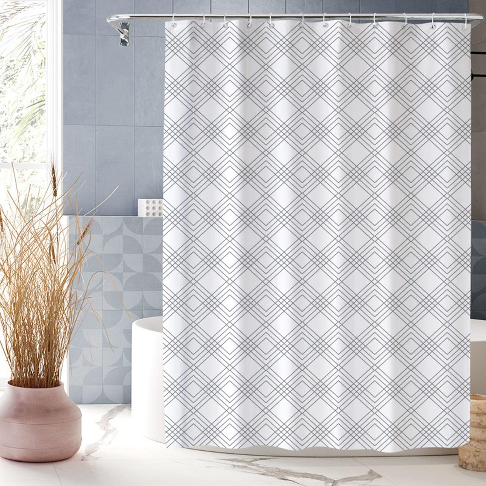 XUEDNGM Bath Curtains Waterproof Anti Mould 120 x 165 cm(47 x 65inch) Quick-Drying, Washable, Weighted Hem, Customizable, with Hooks Frosted Shower Curtain Liner Shower Curtain, Stripe