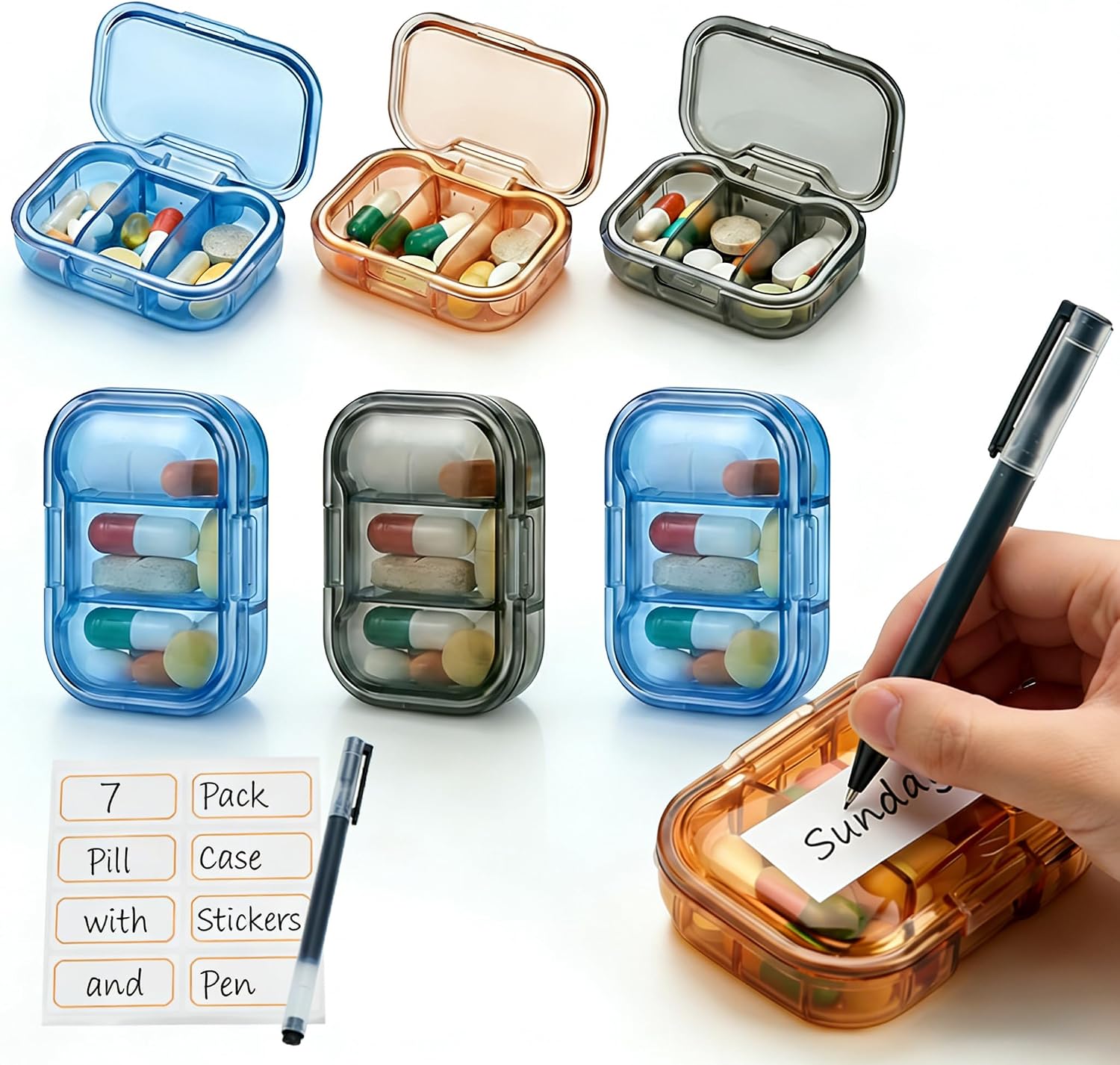3 Pack 3 Compartment Small Pill Box, Portable Pill Case for Purse and Pocket, Moisture Proof Travel Pill Organizer for Medicine, Vitamins and Fish Oil, Small Pill Organizer Travel Case