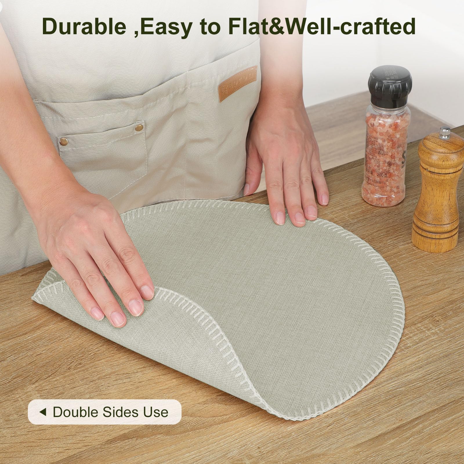 Rinpon Round Placemats Set of 8, Machine Washable Linen-Like Cloth Place Mats & Heat-Resistant for Dining Table - Image 4