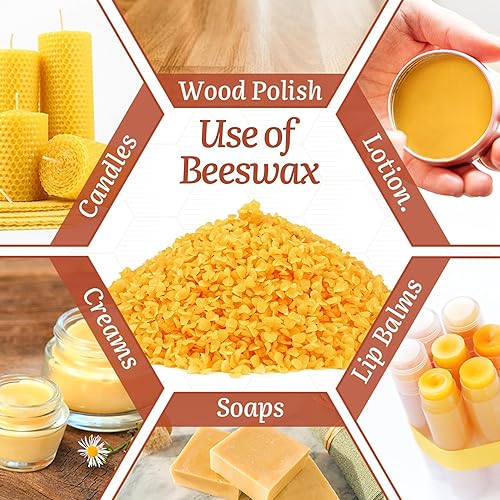 Miniatura 4 de MicCai Pellets de cera de abeja amarilla de 10 libras contienen 20 mechas de madera, 80 mechas de algodón, 1 soporte para mecha de velas, cera de