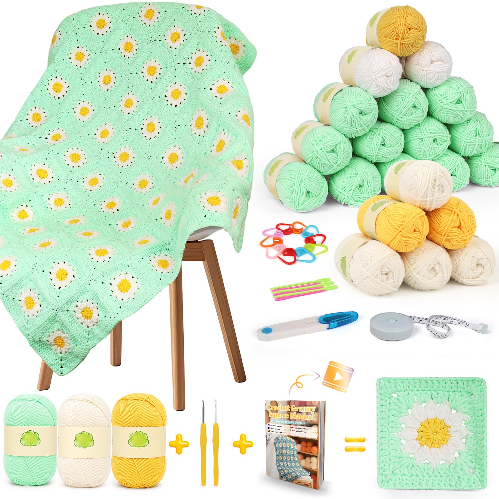 Coopay Granny Square - Set di uncinetti per principianti, con lana