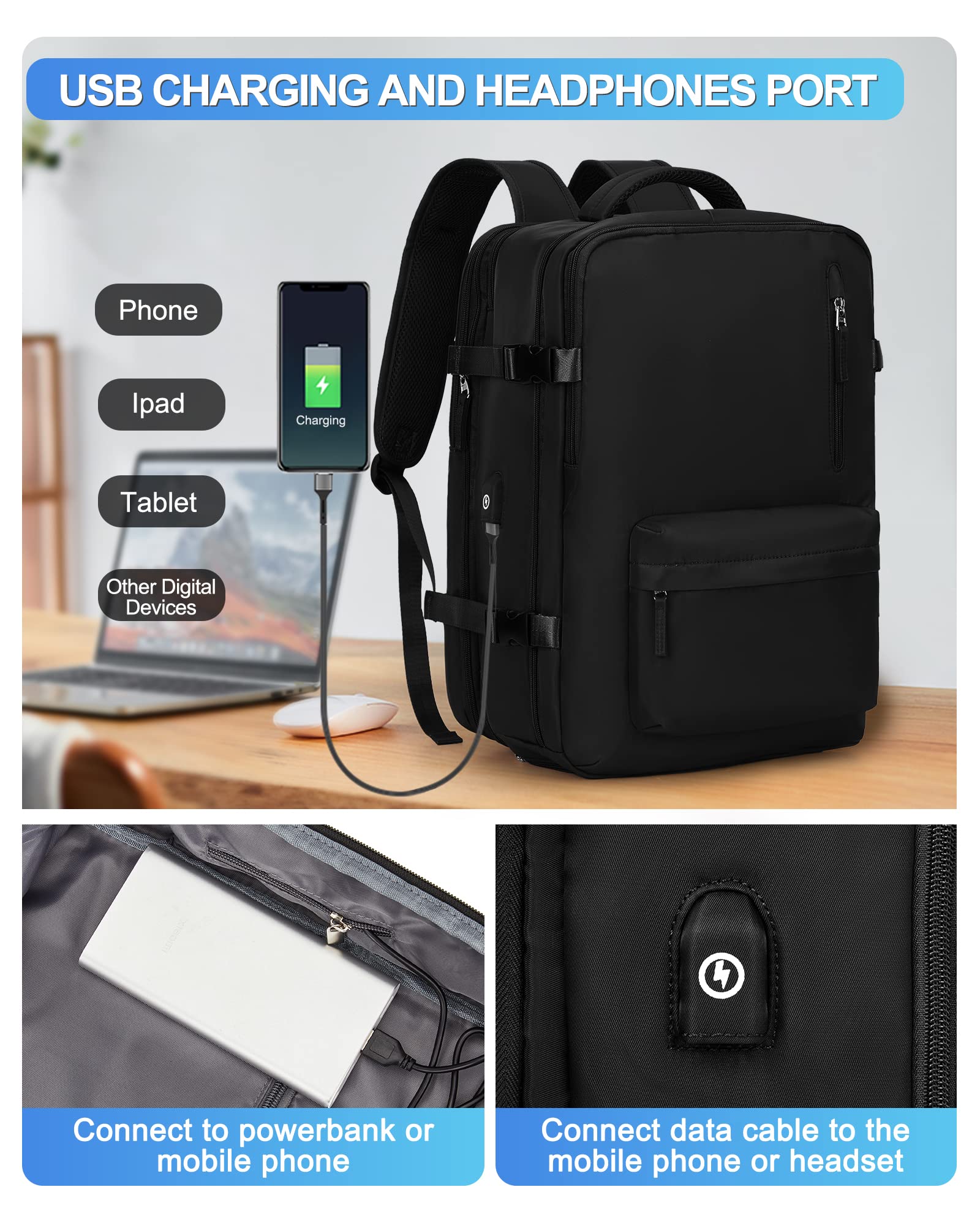 BJLFS Borse da Cabina per Ryanair 40×20×25 Bagaglio a Mano Easyjet 45×36×20 Borsa Zaino da Viaggio, Zaino da trekking,Zaino Casual per laptop da 14 pollici per scuola